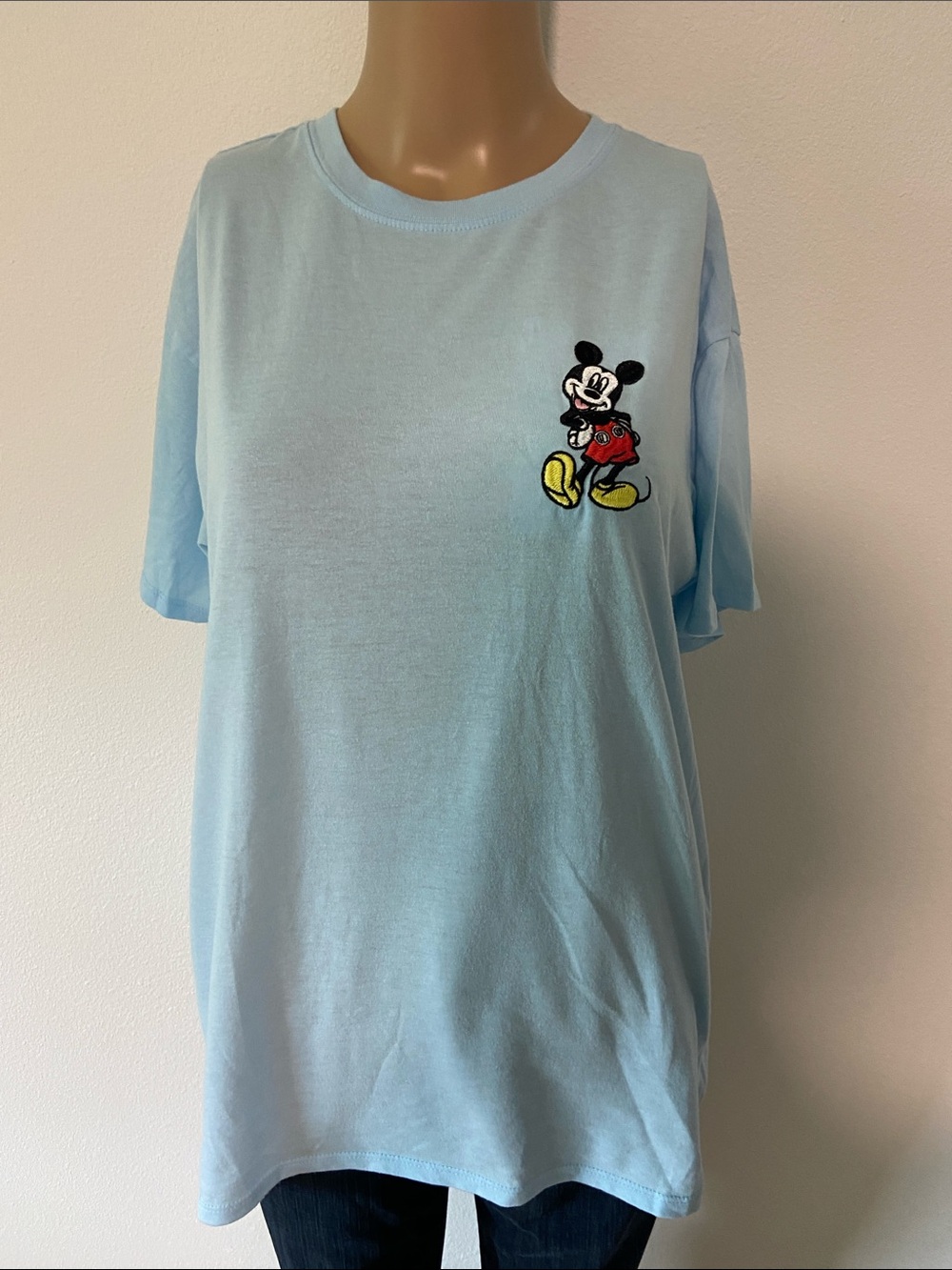 Disney Light Blue Mickey Mouse Chest Patch Short Sleeve Tee